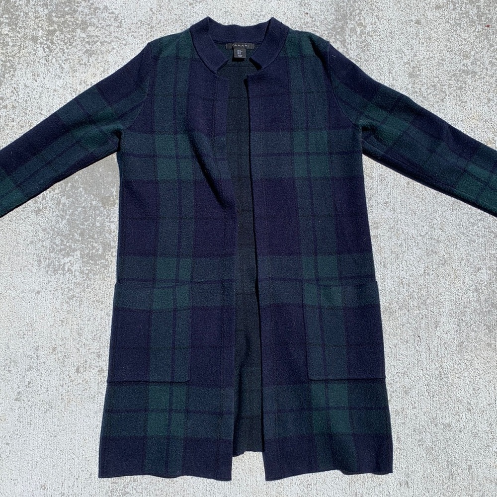 Dark Green and Navy Blue Plaid Cardigan